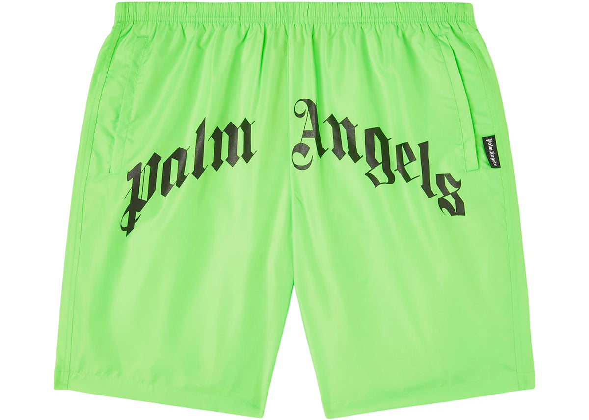 Palm Angels Curved Logo Bold Swim Shorts Green Fluo/Black - vue secondaire A