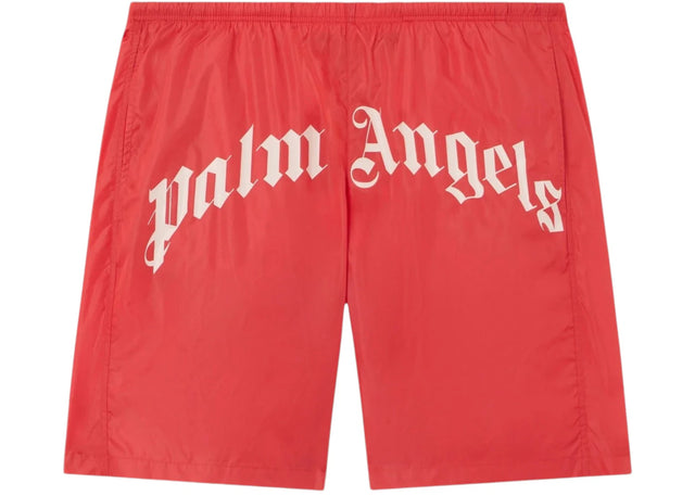 Palm Angels Curved Logo Swimshort Boardshorts Red/Off White