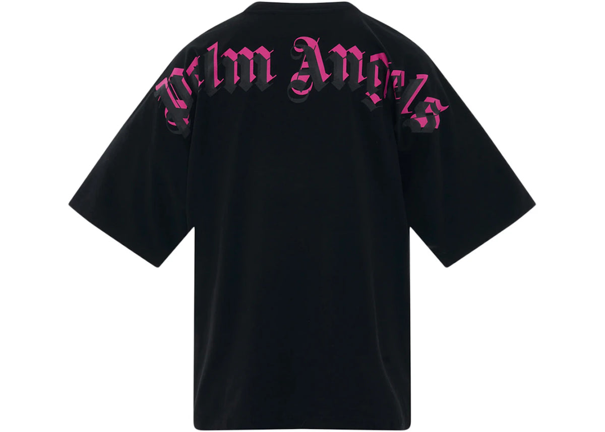 Palm Angels Doubled Logo Over Tee Black/Fuschia - vue 360