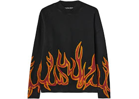 Palm Angels Garment Dye Graffiti Flames Sweatshirt Black/Red - authentic Palm Angels apparel
