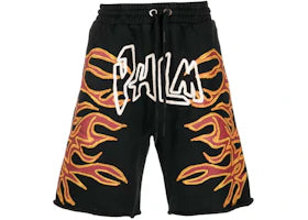 Palm Angels Graffiti Flames Sweatshorts Black/White