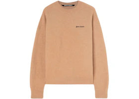 Palm Angels Logo-Embroidered Wool-Blend Jumper Camel Brown