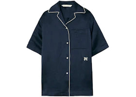 Palm Angels Monogram Satin Bowling Shirt Black