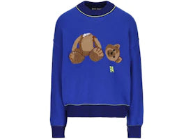 Palm Angels Teddy Bear Embroidered Wool Knit Sweater Blue/Multi - vue 360