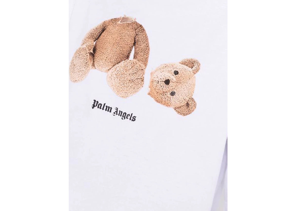 Palm Angels Womens Bear Cropped T-Shirt White/Brown - vue secondaire B