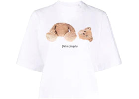 Palm Angels Womens Bear Cropped T-Shirt White/Brown