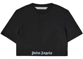 Palm Angels Women's Logo Tape Cropped T-Shirt Black/White - vue 360