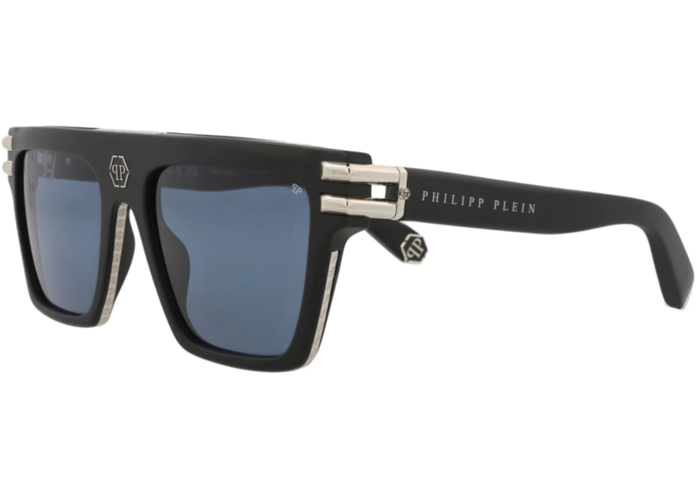 Philipp Plein Aviator-Frame Metal Sunglasses Black Black Blue (SPP108V-56-0703) - vue secondaire B