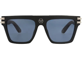 Philipp Plein Aviator-Frame Metal Sunglasses Black Black Blue (SPP108V-56-0703) - vue 360