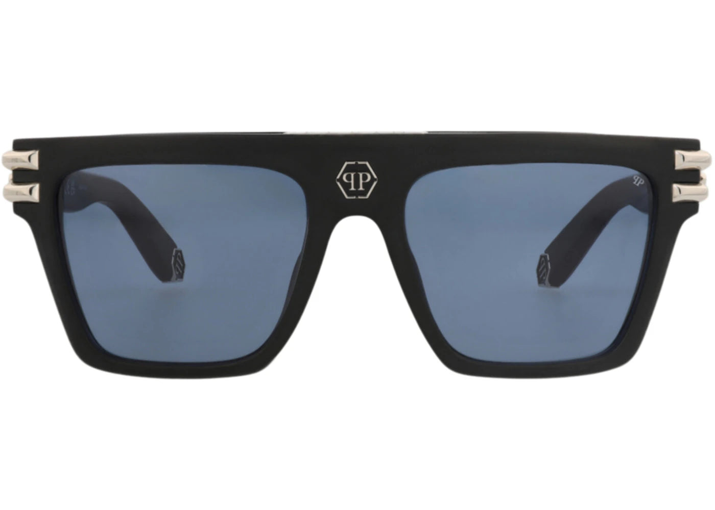 Philipp Plein Aviator-Frame Metal Sunglasses Black Black Blue (SPP108V-56-0703) - vue secondaire A