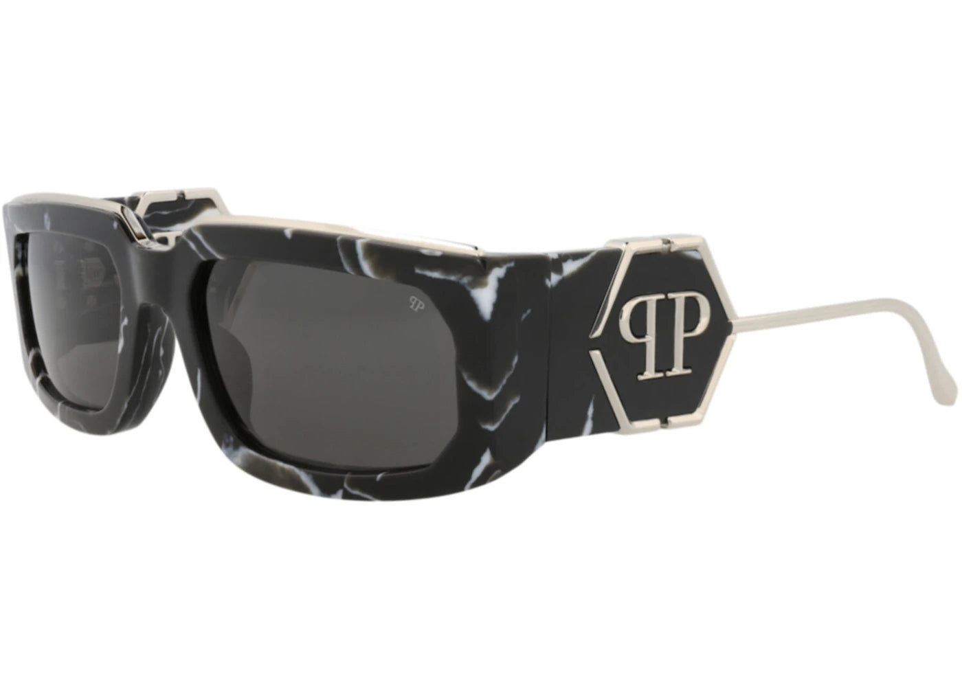 Philipp Plein Square-Frame Metal Sunglasses Black Black Smoke (SPP119M-58-0Z21) - vue secondaire A