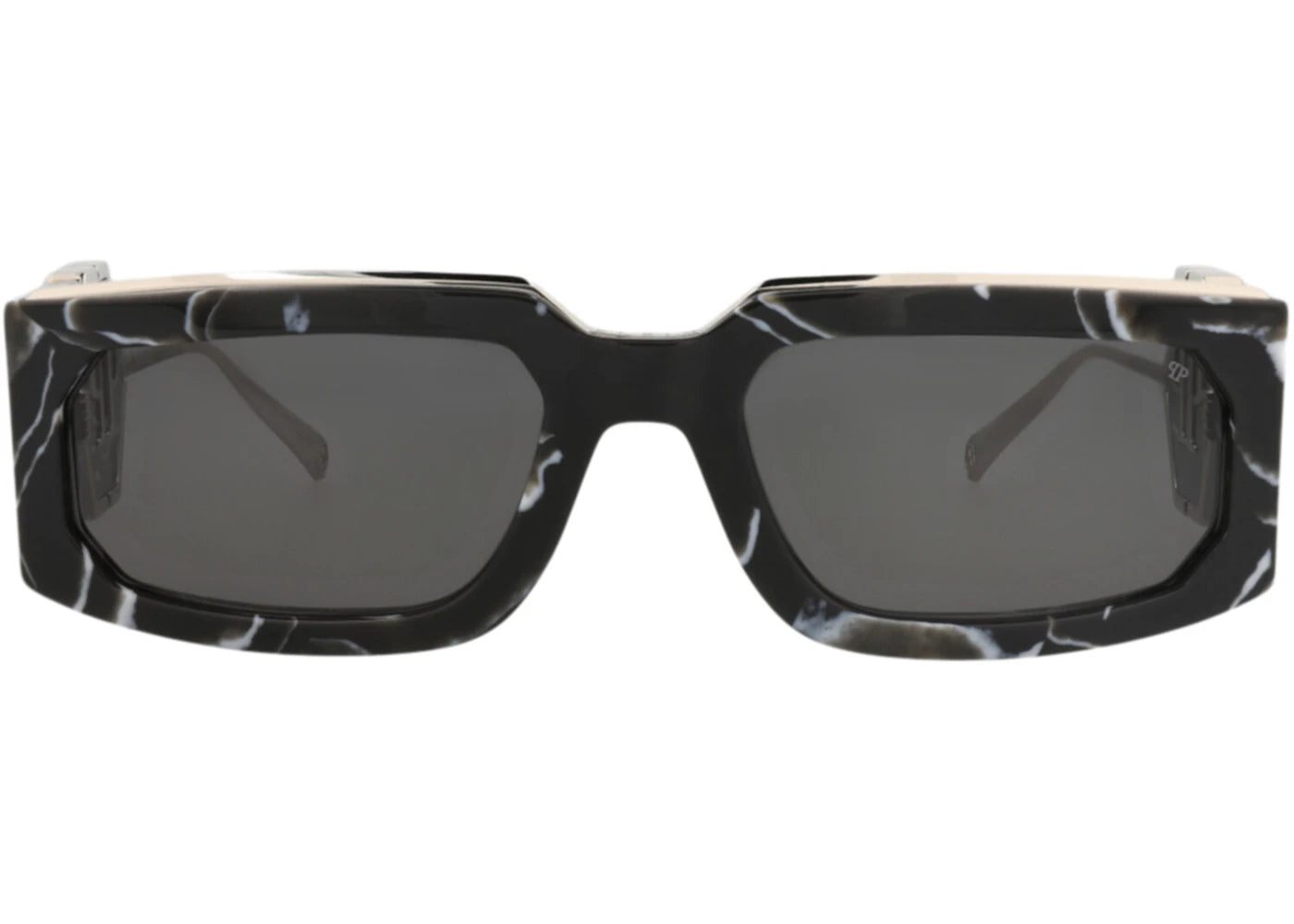 Philipp Plein Square-Frame Metal Sunglasses Black Black Smoke (SPP119M-58-0Z21) - vue 360