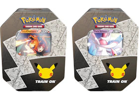 Pokémon TCG 25th Anniversary Celebrations Tin Lances Charizard V/Dark Sylveon V 2x Bundle - vue 360