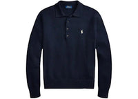 Polo Ralph Lauren Long-Sleeve Cotton Blend Novelty Flag 4-Button Placket Pullover Sweater Navy Combo