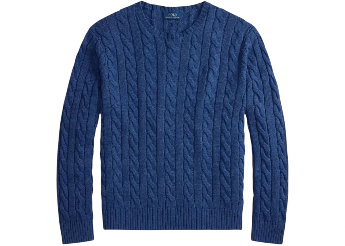 Polo Ralph Lauren Long Sleeve Cotton Cable Knit Crewneck Sweater Rustic Navy Heather/Navy - vue secondaire A
