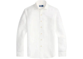 Polo Ralph Lauren Long-Sleeve Custom Fit Garment-Dyed Slubby Linen Sport Shirt Ceramic White - vue 360