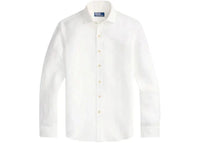 Polo Ralph Lauren Long-Sleeve Custom Fit Garment-Dyed Slubby Linen Sport Shirt Ceramic White