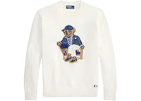 Polo Ralph Lauren Long-Sleeve Linen Cotton Novelty Newport Bear Crewneck Sweater Deckwash White