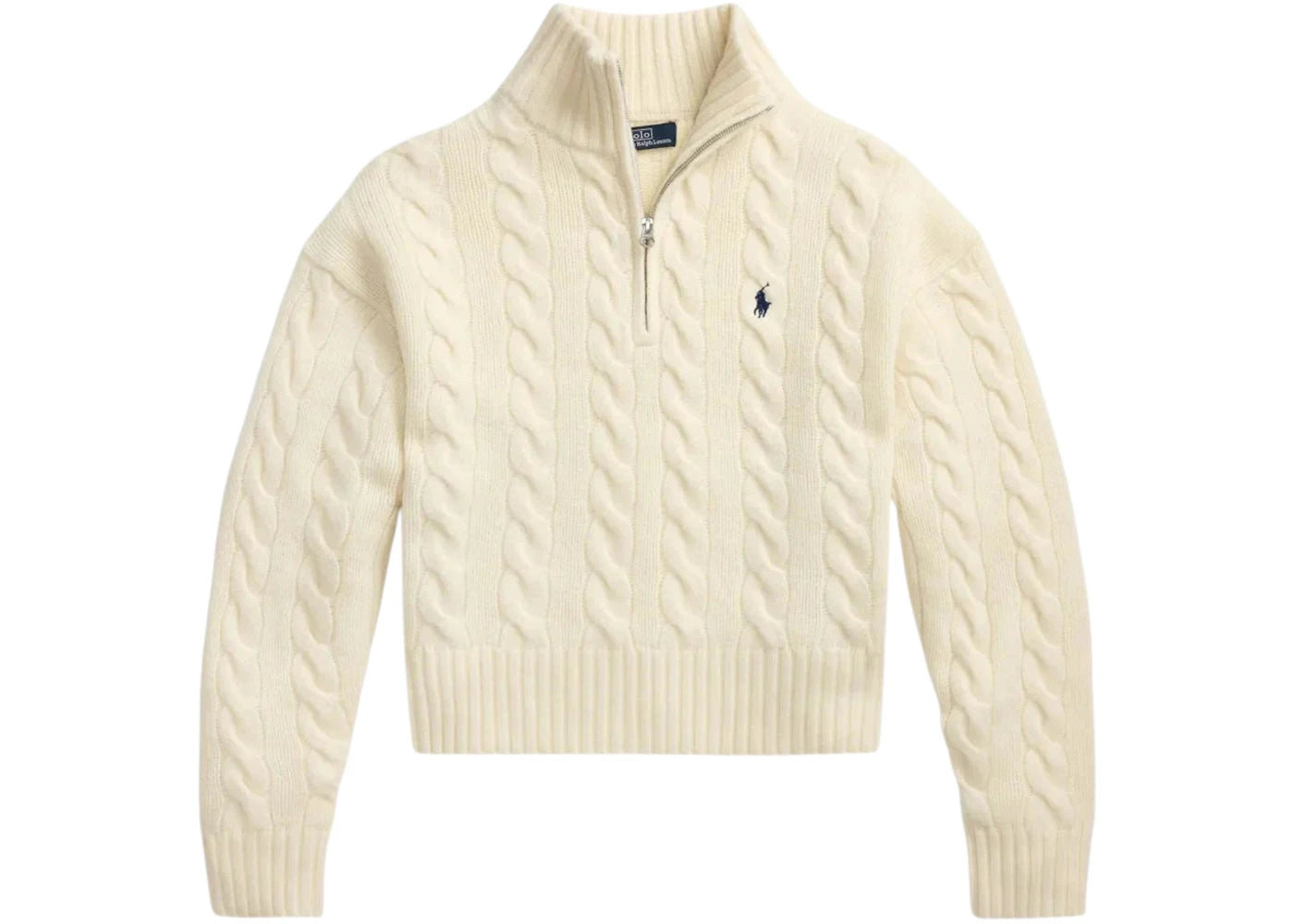 Polo Ralph Lauren Long Sleeve Mock Neck Sweater Pullover Authentic Cream - vue secondaire A