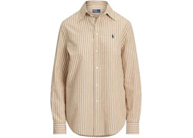 Polo Ralph Lauren Women's Cotton/Linen Shirt Classic/Camel/White