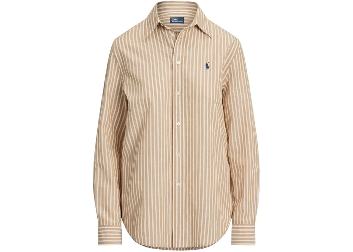 Polo Ralph Lauren Women's Cotton/Linen Shirt Classic/Camel/White - vue secondaire A
