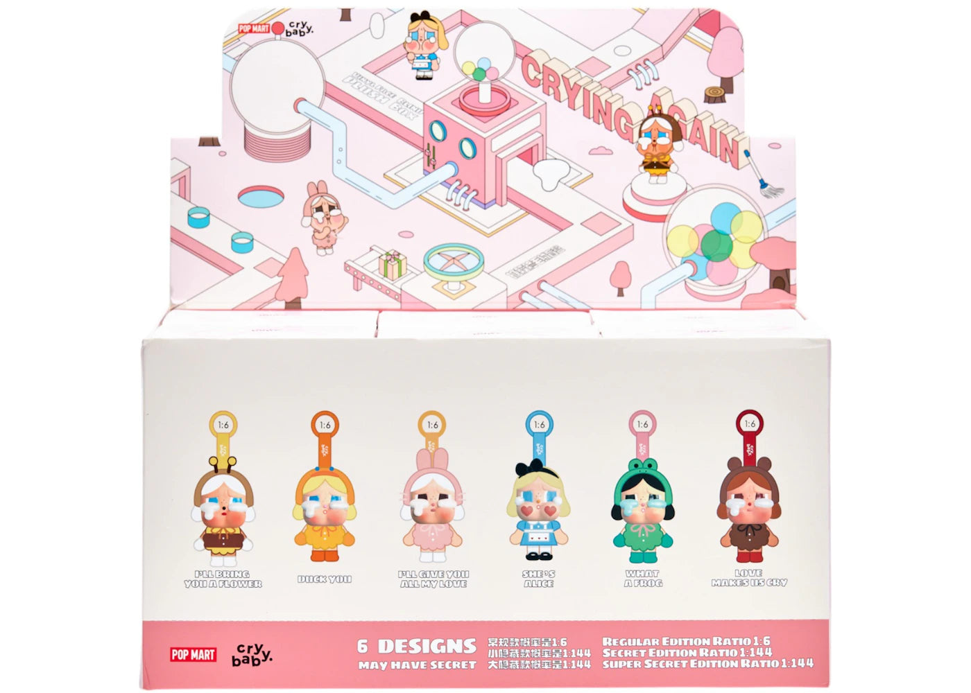 Pop Mart CryBaby Crying Again Serie Vinyl-Gesichts-Plüschtier, versiegelter Karton (6 Blindboxen)