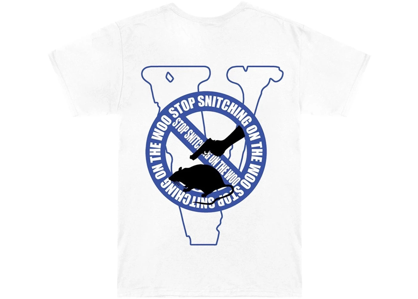 Pop Smoke x Vlone Stop Snitching T-Shirt White/Blue - vue 360