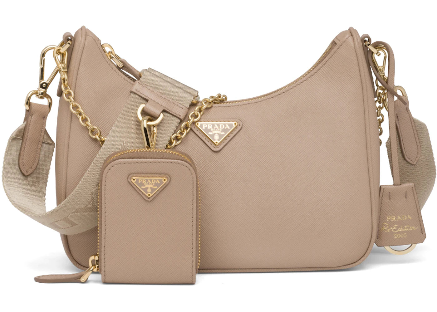 Prada Re-Edition 2005 Saffiano Leather Bag Cameo Beige - vue secondaire A