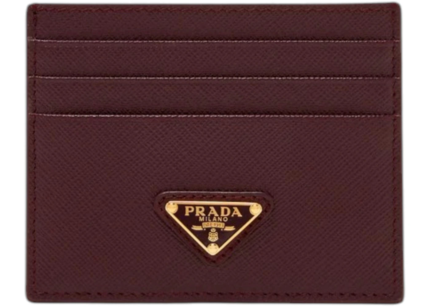 Prada Saffiano Leather Card Holder Burgundy - vue 360