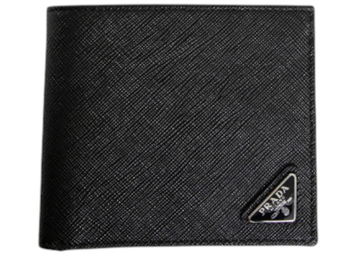 Prada Saffiano Leather With Metal Triangle Logo Plaque Wallet Black - vue 360