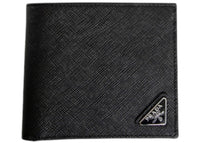 Prada Saffiano Leather With Metal Triangle Logo Plaque Wallet Black