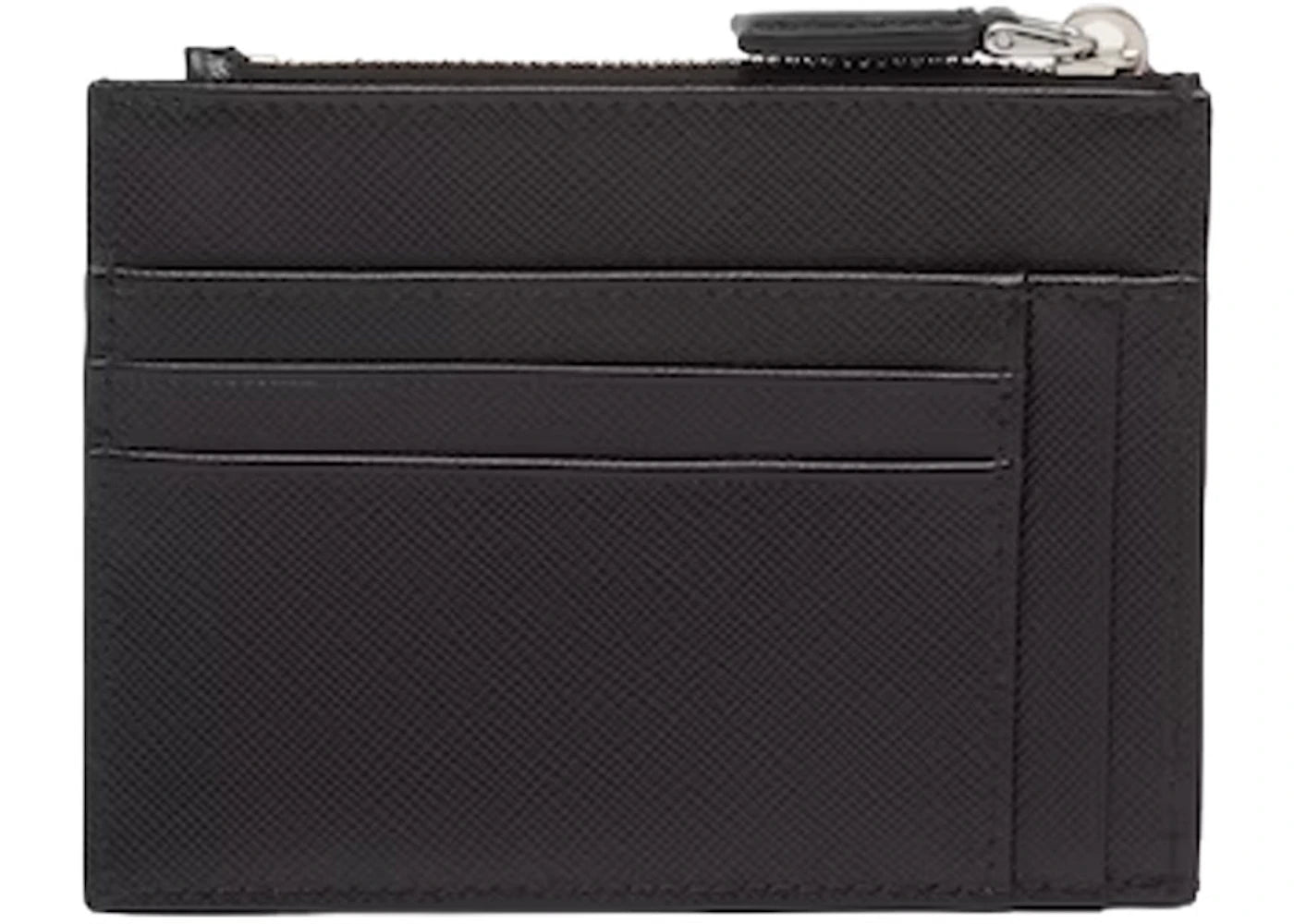 Prada Saffiano Leather Zip Card Holder Black - vue secondaire B