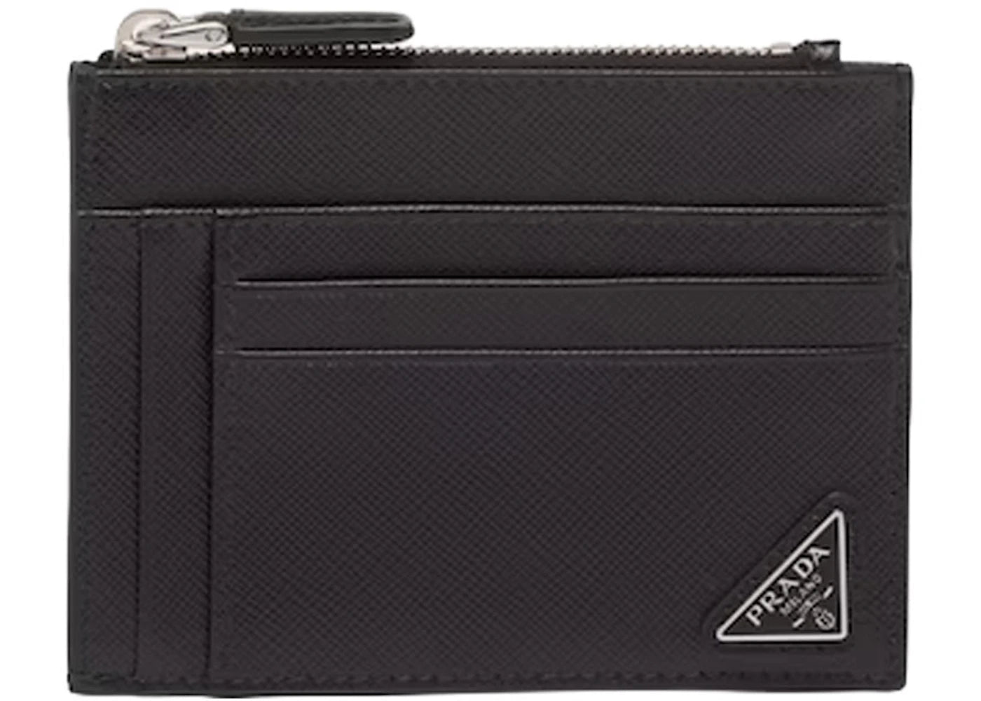 Prada Saffiano Leather Zip Card Holder Black - vue secondaire A