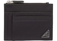 Prada Saffiano Leather Zip Card Holder Black