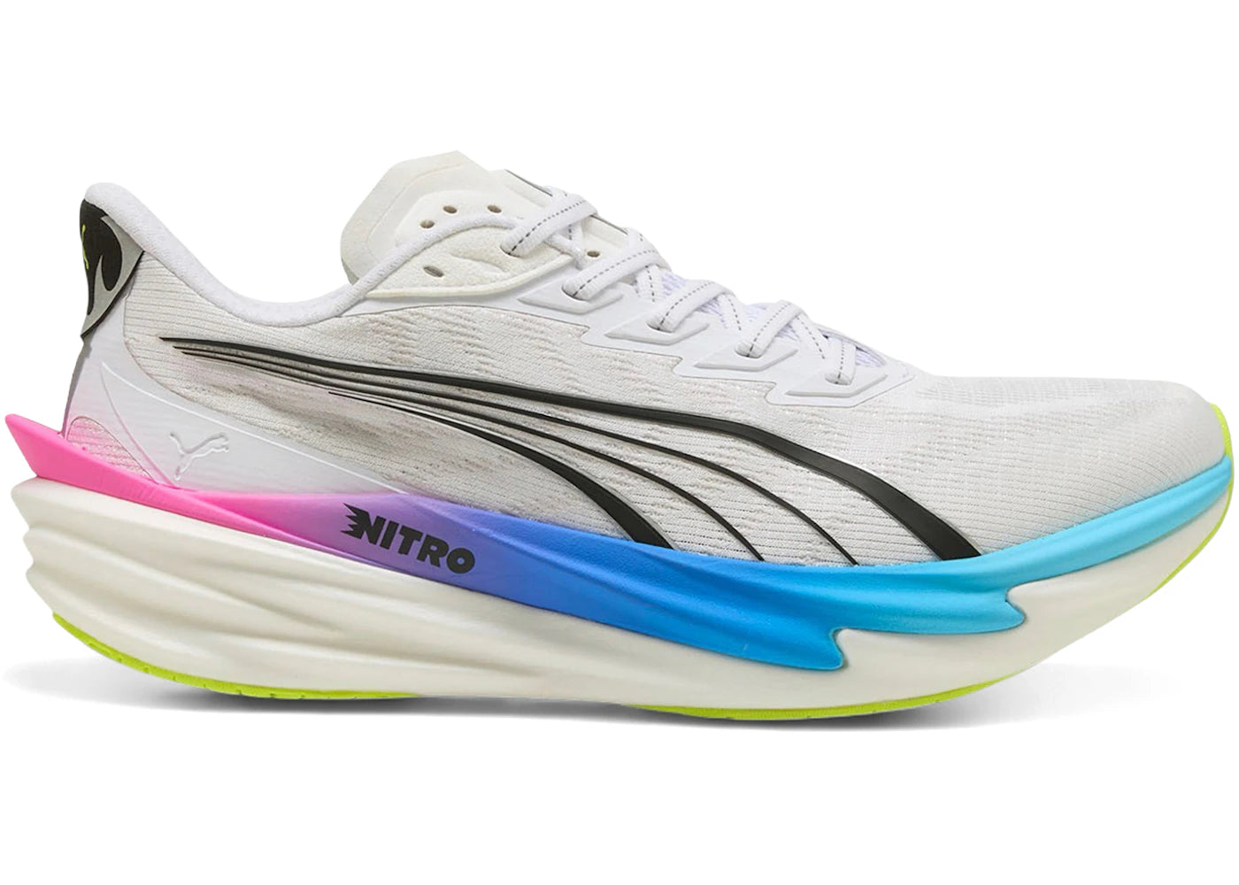 Puma Deviate Nitro 4 White Poison Pink Ultra Blue - vue 360