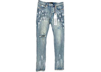 Purple Brand Light Indigo Paint Blowout Jean Light Blue