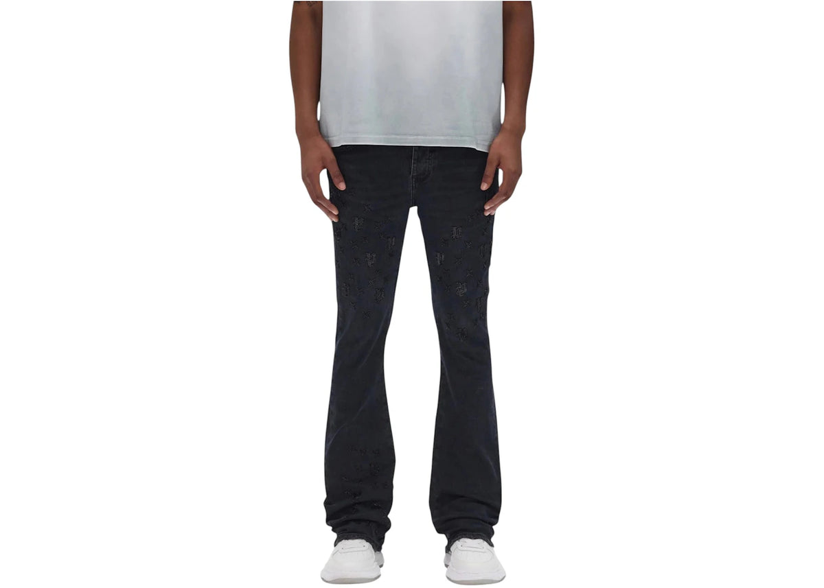Purple Brand P004-BEMF126 Beaded Monogram Flare Jeans Black - vue secondaire A