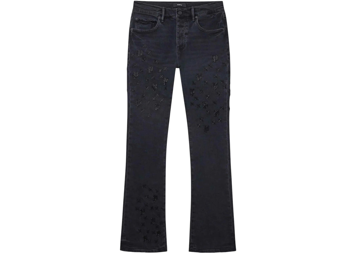 Purple Brand P004-BEMF126 Beaded Monogram Flare Jeans Black - vue 360