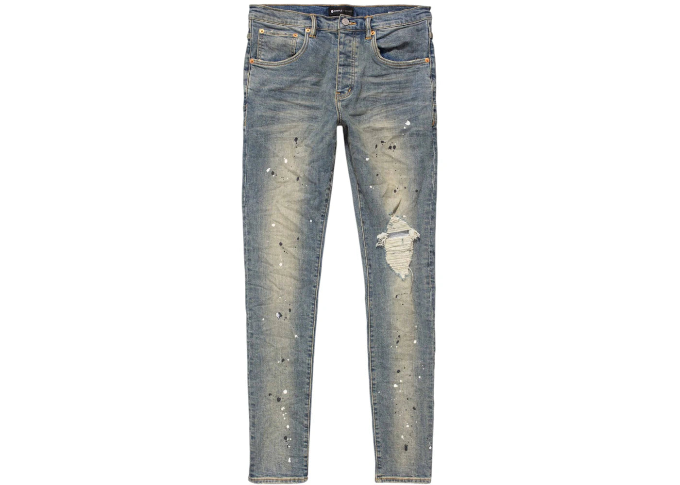 Purple Brand Purple Brand Mid Rise Destroy Paint Jeans Blue - vue 360
