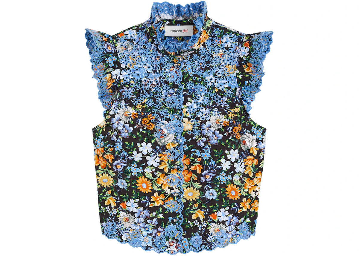 Rabanne H&M Patterned Poplin Top Black Multicolor - vue secondaire A