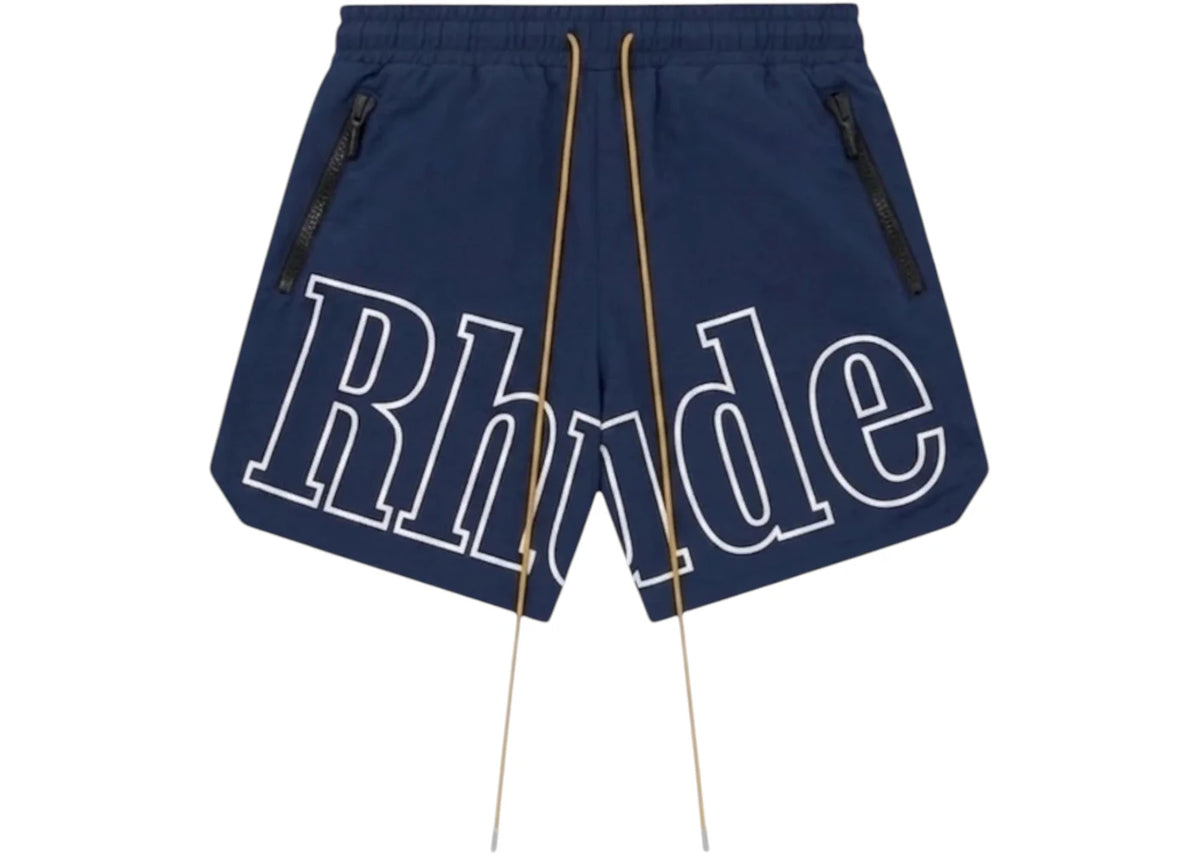 Rhude RH Logo Shorts Navy - vue 360