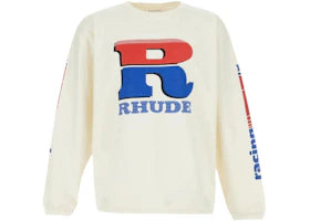 Rhude Split Petrol Logo Mesh L/S Tee Vintage White/Red - vue 360
