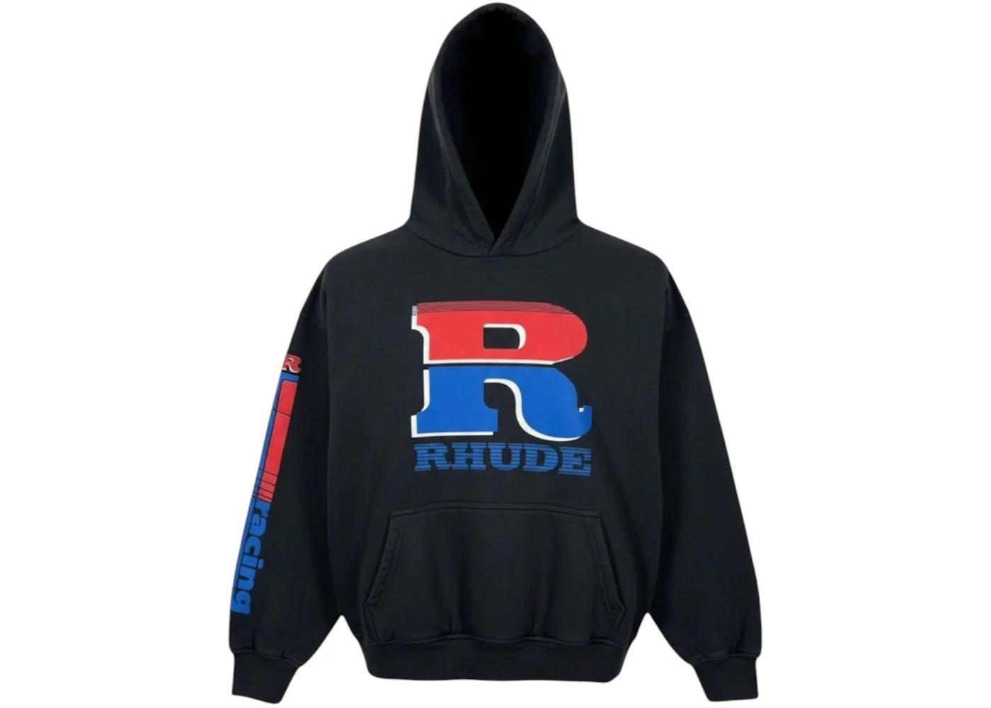 Rhude Split Petrol Logo Vintage Hoodie Vintage Black/Red/Blue - vue secondaire A