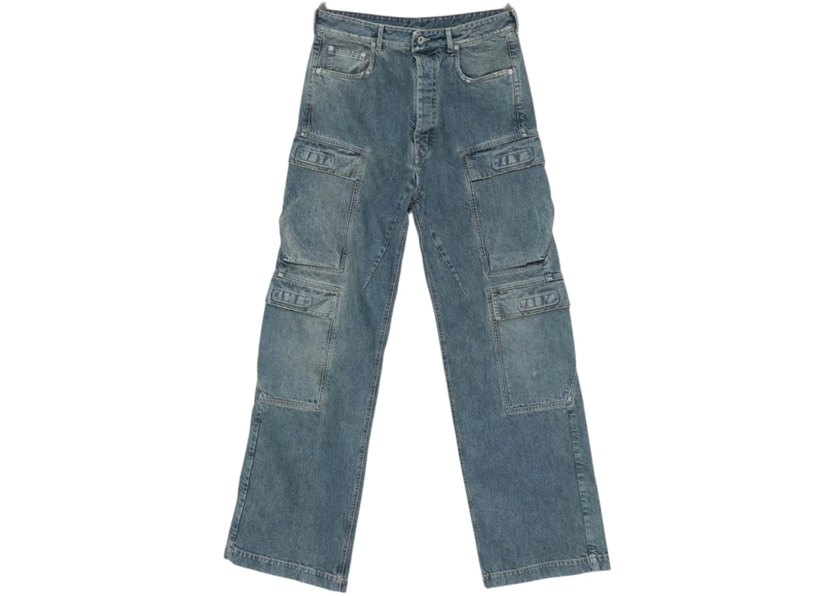 Rick Owens Drkshdw Pantaloni In Denim Double Cargo Jeans Washed Indigo - vue secondaire A