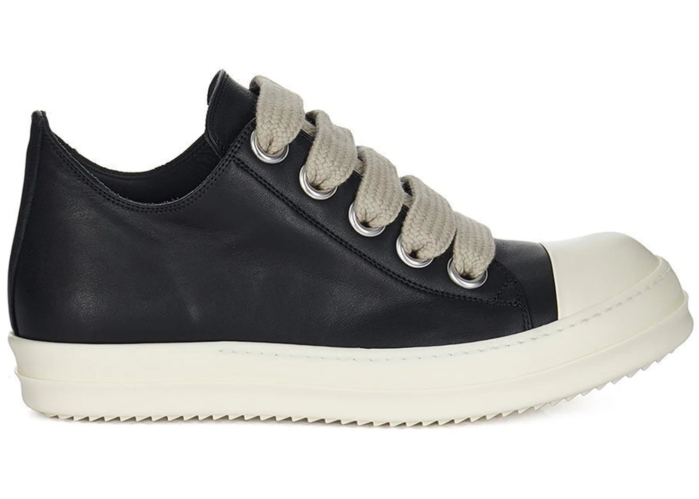 Rick Owens Temple Jumbolace Low Full Grain Cow Leather Black Milk - vue 360