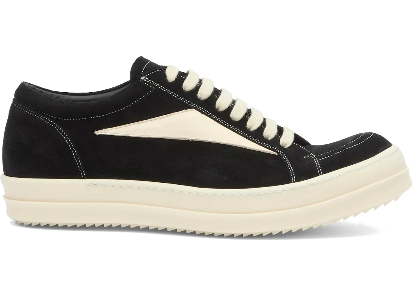 Rick Owens Vintage Low Sneaker Suede Black Milk - vue 360