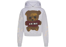 SKIMS x Cactus Plant Flea Market Cotton Fleece Hoodie Light Heather Grey Teddy Bear Print - vue 360