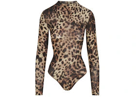 SKIMS x Dolce&Gabbana Milky Sheer Mock Neck Bodysuit Leopard