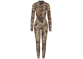 SKIMS x Dolce&Gabbana Milky Sheer Mock Neck Catsuit Leopard