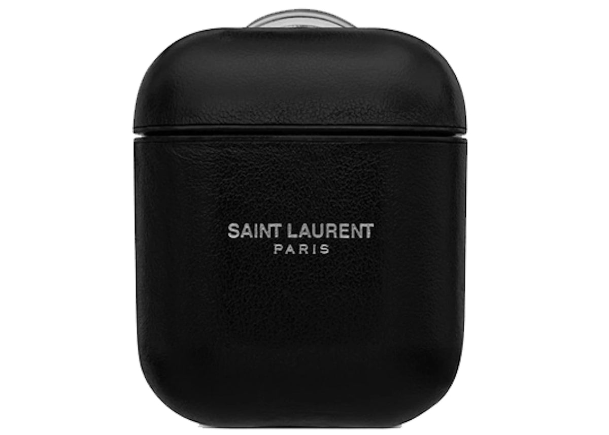 Saint Laurent AirPods Case Smooth Leather Natural Black Grey - vue 360